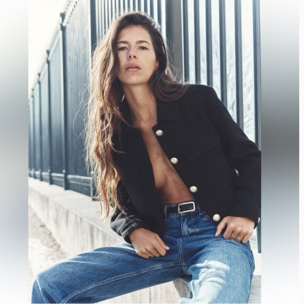 Zara Black Cropped Button Jacket